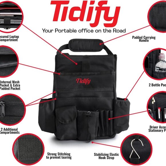 Back Seat Car Organizer with Dedicated Tablet and Laptop Storage Stabilizing Sid - Picture 5 of 7